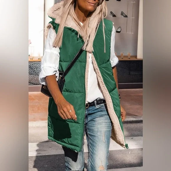 Zip-Up Longline Hooded Vest